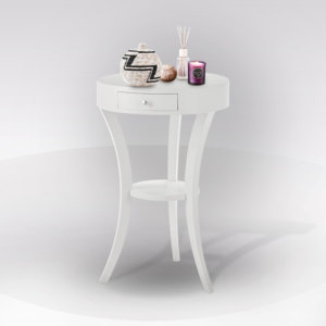 Tavolino da Caffè Rotondo in Legno Massello Laccato Bianco - Product Image 1