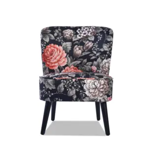 Carlford flower Pattern Modern Living Room Armchair, Side Club Chair with Burlap Linen Fabric for Living Room Bedroom Balcony