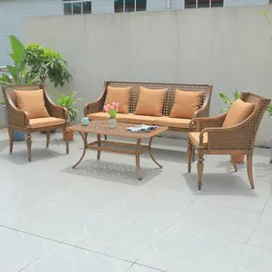 Hot garden cast aluminum sofa set hollow design brown copper optional outdoor terrace furniture