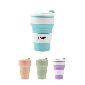 Custom Logo Cute Foldable Mug Portable 350ml Silicone Travel Folding <b>Cup</b> with Straw - Product Image 2