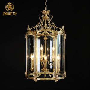 Jewellerytop Europäische Aristokratie Glas-Lampenschirm Klassische Eleganz Pendelleuchte Messing-Laterne Kronleuchter - Product Image 3