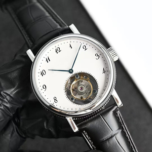 Reloj de Lujo para Hombre OEM Elite Automático con Tourbillon, Cristal de Zafiro, Manecillas Azules, Caja Plateada, Esfera de Esmalte Blanco y Correa de Cuero Negra - Product Image 2