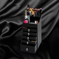 Présentoir de maquillage cosmétique en acrylique noir brillant, Design personnalisé, présentoirs acryliques cosmétiques multistyles