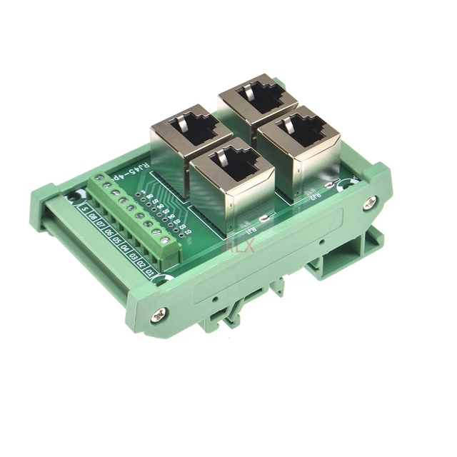4 way 4 port RJ45 8p8c female socket to terminal block adapter pcb board Network RJ45 Ethernet connector DIN Rail Mount