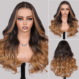 Vendita all'ingrosso di prodotti usura Go Body Wave Ombre marrone coulisse Pre-Cut HD pizzo senza colla parrucche capelli umani <span class=keywords><strong>davanti</strong></span> - Product Image 2