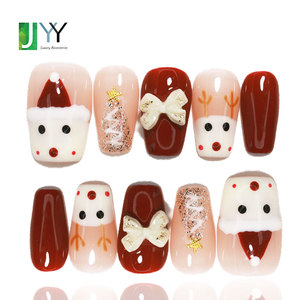 Hermosas <span class=keywords><strong>Uñas</strong></span> Postizas de Gel 3D Hechas a Mano, 10 Piezas, <span class=keywords><strong>Uñas</strong></span> Acrílicas Navideñas para Niñas, Diseño Simple y Lindo, <span class=keywords><strong>Uñas</strong></span> Postizas para Niñas - Product Image 1