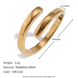 Moda europea y americana, joyería de diseño de nicho simple, acero inoxidable chapado con líneas de oro de 18 quilates, Rin abierto multicapa - Product Image 3