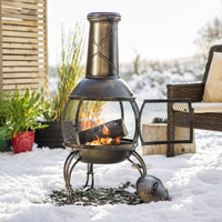 Cheminée extérieure à bois, foyer en acier antique pour patio avec écran anti-étincelles et capuchon anti-pluie pour le chauffage de jardin