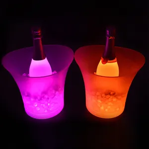 Custom Logo Plastic Ijsemmer Champagne Makkelijk Schoon Draagbare Led Ijs Emmers Voor Wedding Party Bar Water-Proof