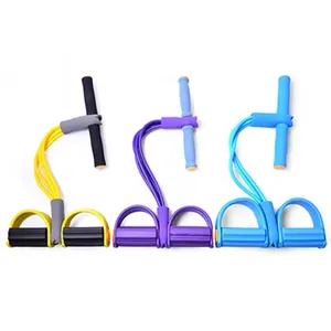 MKAS Custom Exercise 4 Tube Latex Resistance Bands Pedal Exerciser Fitness Elastic Sit Up Pull Rope