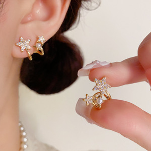 Boucles <span class=keywords><strong>d</strong></span>'oreilles clous plaquées or Resoul, avec zircon cubique, style ear climber, perles <span class=keywords><strong>d</strong></span>élicates, <span class=keywords><strong>bijoux</strong></span> minimalistes - Product Image 1