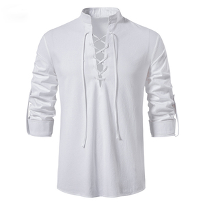 Camiseta de Baloncesto Holgada con Logotipo Personalizado, Camiseta de Algodón y Lino de Manga Larga, Cuello en V, Diseño Informal para Hombre, Estilo Henry para la Playa - Product Image 1