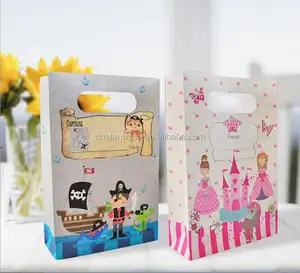 粉红色公主城堡海盗主题婚礼生日派对儿童卡通礼品袋纸小手提包 22x14。 7x5. 7厘米、月/很多