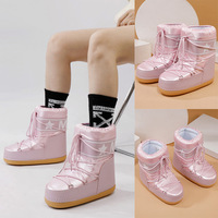 Bottes de ski d'hiver imperméables, douces, antidérapantes et tendance pour femmes, nouveau style, chaudes, résistantes à l'usure, mi-mollet, dessus en PU, fourrées
