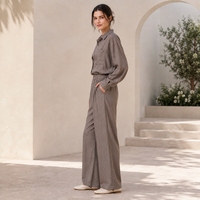 Ensembles de chemises en lin et coton respirants personnalisés pour femmes – Mode polyvalente et élégante, rayures décontractées d'été, ensembles en lin pour femmes