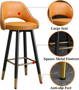 Luxury Modern Contemporary PU Leather <strong>Bar</strong> Chairs High Counter <strong>Bar</strong> Height Swivel Stool with Curved Back for Home Kitchen Island - Product Image 4