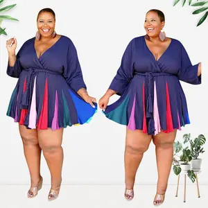 2021 New Arrival V-nect Long Sleeve Floral Loose Women Sexy A Line Plus Size Casual Dress Plus Size Women Clothing