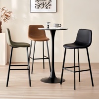Tabouret de bar moderne de style nordique, chaise d'îlot de cuisine en similicuir marron avec pieds en métal pour la maison et l'hôtel