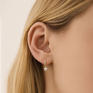 Pendientes de Aro Clásicos de Plata de Ley 925, Diseño Desmontable con Flores, Estrellas y Lunas, Pendientes de Aro con Flores Colgantes - Product Image 5