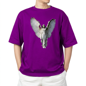 Camiseta de punto informal de manga corta con cuello redondo 100% algodón morado de talla grande para hombre, ajuste de jersey teñido liso de color sólido - Product Image 3