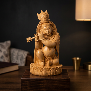Figurine de Krishna en bois sculptée à la main, art religieux, objet de collection, sculpture autoportante - Product Image 2