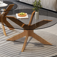 Table basse moderne et élégante en verre trempé transparent avec base en bois massif, prix d'usine en gros, ensemble de meubles pour salon