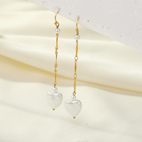 Pendientes Colgantes de Perlas y Conchas con Cadena Larga de Acero Inoxidable con Baño de Oro PVD de 18K, Románticos y Elegantes, Regalo de Joyería, Venta al por Mayor BSCI