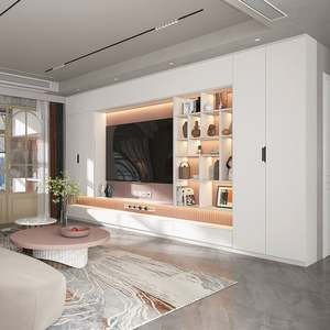 Meuble TV en bois de style ancien, aspect élégant, design extensible et réglable pour le salon, espace ample pour les appareils multimédias - Product Image 2