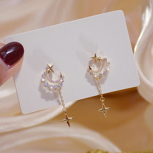 Pendientes de circonita con forma de estrella y luna, delicados, con microincrustaciones, joyería para mujer, elegantes, estilo universitario - Product Image 5