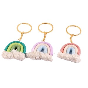 Llavero de Hilo de Algodón Arcoíris Hecho a Mano, Accesorio Decorativo para Coche, Colgante de Borla, Opción Multicolor - Product Image 5