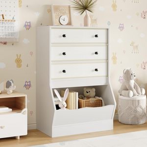Scaffale portaoggetti bianco a cubetti <span class=keywords><strong>per</strong></span> bambini, dotato di cassetti in PU e tessuto non tessuto, ideale <span class=keywords><strong>per</strong></span> libri e giocattoli in camera da letto - Product Image 1