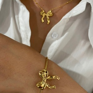 Accesorios de moda de lujo para mujer, <span class=keywords><strong>collar</strong></span> con colgante de lazo de acero inoxidable sin deslustre, pulsera, pendientes, anillos, Collares para mujer - Product Image 1