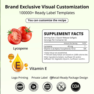 Gélules de Lycopène 40mg avec Vitamine E et Extrait de Tomate, Antioxydant, Complément Alimentaire, Marque Privée OEM ODM, Usine de Vente en Gros GMP - Product Image 2