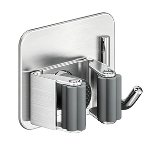 Support mural adhésif en acier inoxydable <span class=keywords><strong>de</strong></span> haute qualité pour balais et serpillères, organisateur d'outils <span class=keywords><strong>de</strong></span> nettoyage, pince <span class=keywords><strong>de</strong></span> rangement pour balais et râteaux - Product Image 4