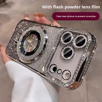 Coque de téléphone magnétique électroplaquée avec support anneau scintillant et support de téléphone à paillettes, protection pour iPhone 18 Pro Max 16 17 Plus