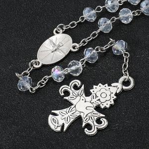 Chapelet personnalisé en cristal clair AB 6*8mm perles cinq décennies oiseau colombe blanche chapelets catholiques du Saint-Esprit Crucifix - Product Image 3