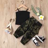 2024 vêtements pour enfants tenue petite fille couleur unie fronde poitrine fosse bande haut ensemble bébé Camouflage pantalon deux pièces costume