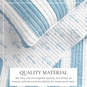 Juego de Ropa de Cama Acolchada, Colcha de Verano Estilo Costero con Fundas de Almohada, Juego de Colcha Reversible de 3 Piezas, Cubrecama Acolchado Ligero de Estilo Náutico - Product Image 3