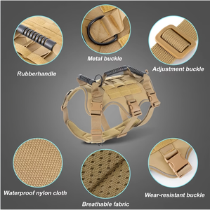 Tactical Dog Harness Adjustable Nylon Padded Breathable Buckle Closure Large Size with <b>Handle</b> and Molle System for Dogs - Product Image 5