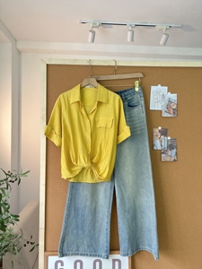 Chemise élégante à manches courtes pour femme A707 en tissu doux et lisse, effet soie, boutonnée, coupe ample, décontractée, avec lien à nouer, printemps été - Product Image 2