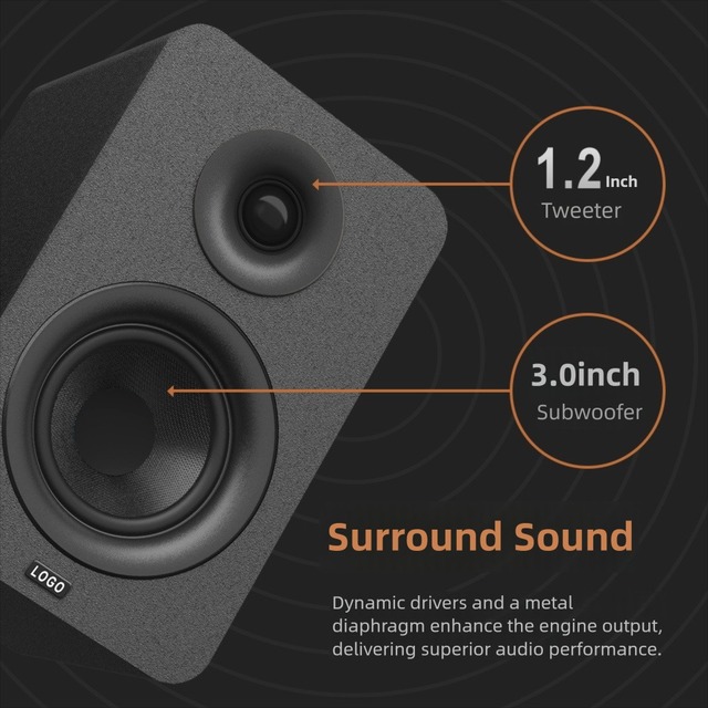 50W 3inch Wooden Bookshelf Computer Speakers System 2.0 Active BT5.3 Wireless-wired Home Theatre Studio Monitor Mobile Phone