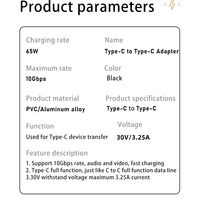 Konverter Transfer Data Flash USB Male ke Tipe C, konverter Transfer Data Flash PD 65W USB C Male ke Tipe C Male efisien 10Gbps untuk ponsel Pad Hard Disk