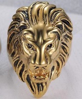 Bague pour homme en acier inoxydable 316 Hip Hop tête de lion polie à la main plaqué or sous vide