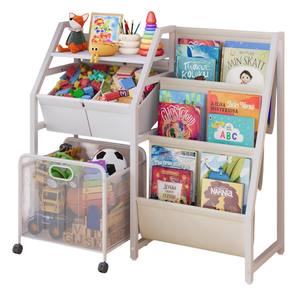 Estantería para niños y organizador de almacenamiento de juguetes-Estantería de libros de 3 niveles para habitaciones de niños con cajón móvil, librería para niños con 2 contenedores de Juguetes - Product Image 1