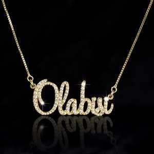 Luxury Sterling <strong>Silver</strong> 925 Jewelry Gold Diamond <strong>Name</strong> <strong>Necklace</strong> Personalized Letters Custom Ice Out Nameplate <strong>Necklaces</strong> - Product Image 3