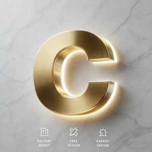 商业公司3D标志定制LED标牌标志灯牌LED背光金色金属亚克力LED发光标牌 - Product Image 3