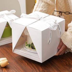 Custom White 4/6/8 Inch <b>Cake</b> <b>Box</b> With Window & Ribbon, Food Grade Paper <b>Gift</b> <b>Box</b> for Birthday Wedding Party Bakery Packaging - Product Image 4