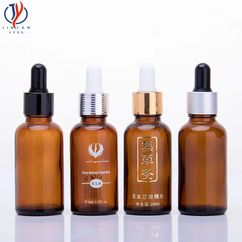 앰버 5ml 10ml 15ml 20ml 30ml 스크린 프린트 향수 오일 드롭퍼 유리 병 보텔라 병 골든 칼라가있는 헤어 오일