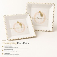 Assiettes en papier pour Thanksgiving, carrées, à bords festonnés, en feuille d'or, jetables, pour fête