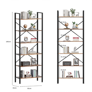 Librero Moderno de Metal y Madera <span class=keywords><strong>con</strong></span> 6 Estantes, Independiente, Duradero, Ahorra Espacio, Personalizable para Hogar, Oficina, Apartamento, <span class=keywords><strong>Dormitorio</strong></span> - Product Image 2